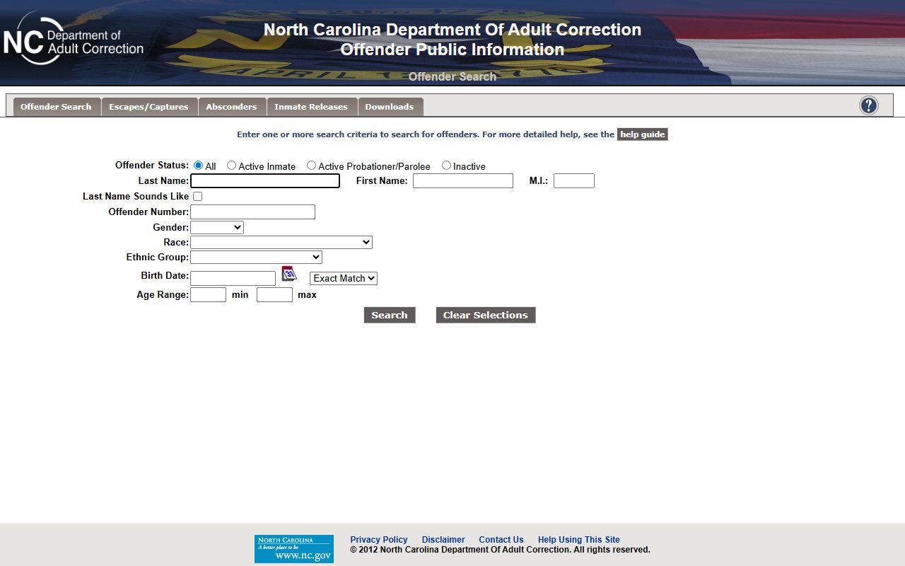 North Carolina inmate population NCDAC offender public information search