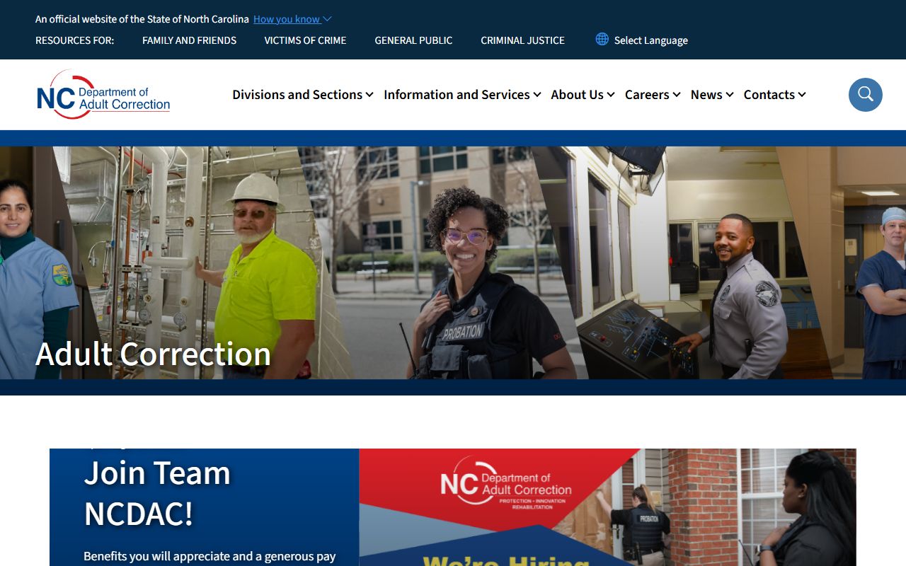 North Carolina inmate population NCDAC home page