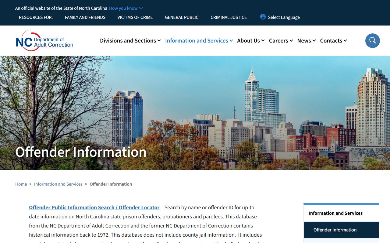 North Carolina inmate population NCDAC offender search page
